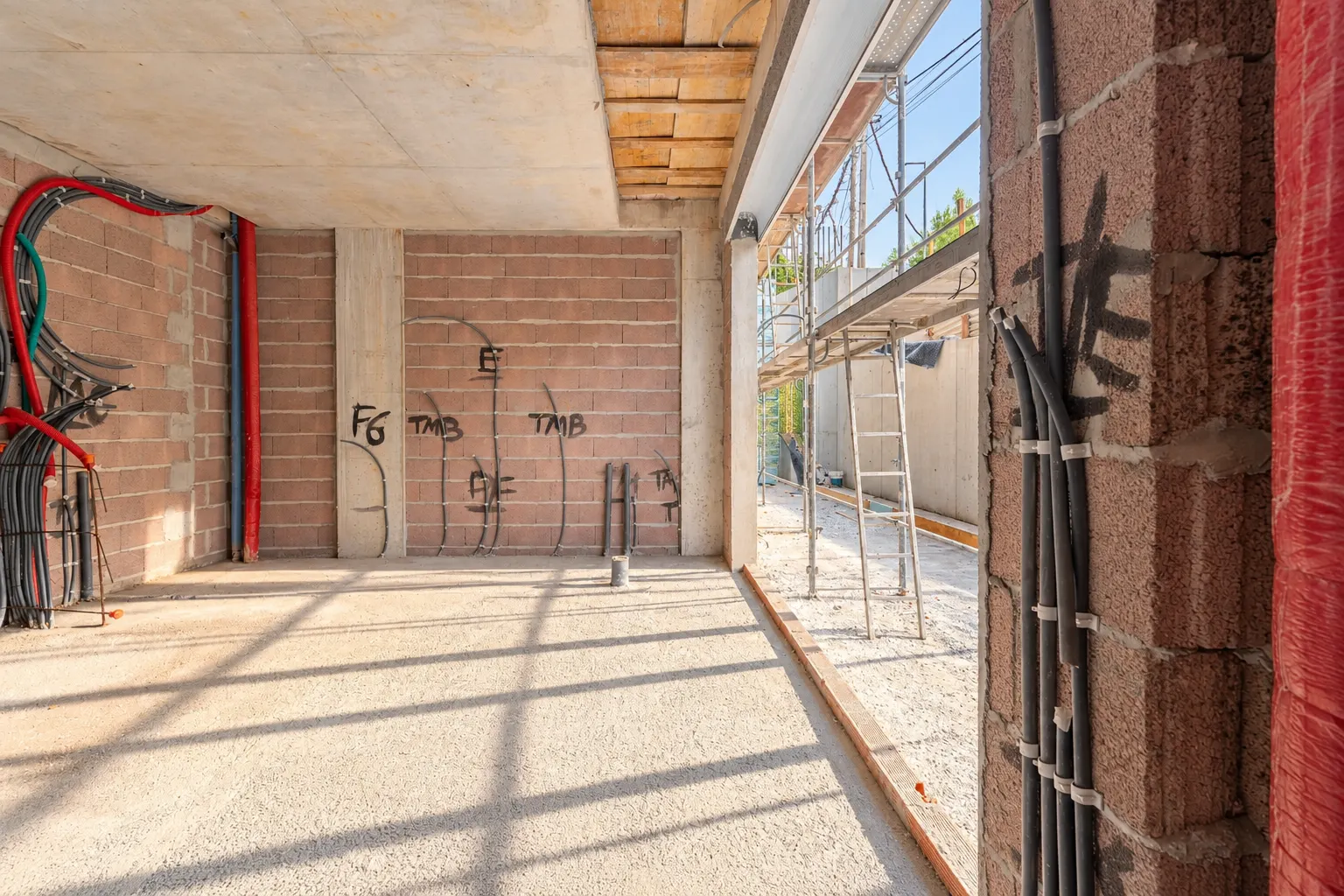Sala e cozinha de um T1 Duplex em construção, agosto de 2026