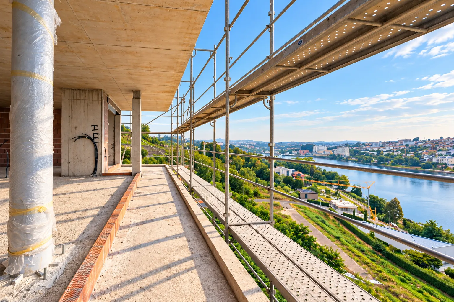 Vista da varanda de um T3 em construção, agosto de 2026