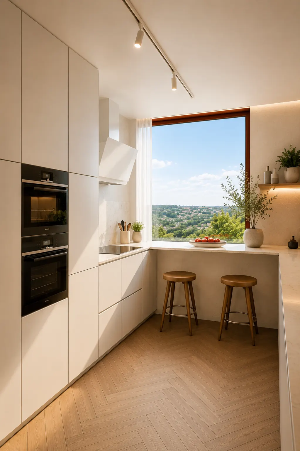 Cozinha de um apartamento T3, acabamento branco